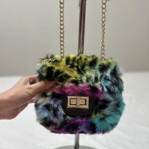 Multicolor Faux Fur Chain Bag